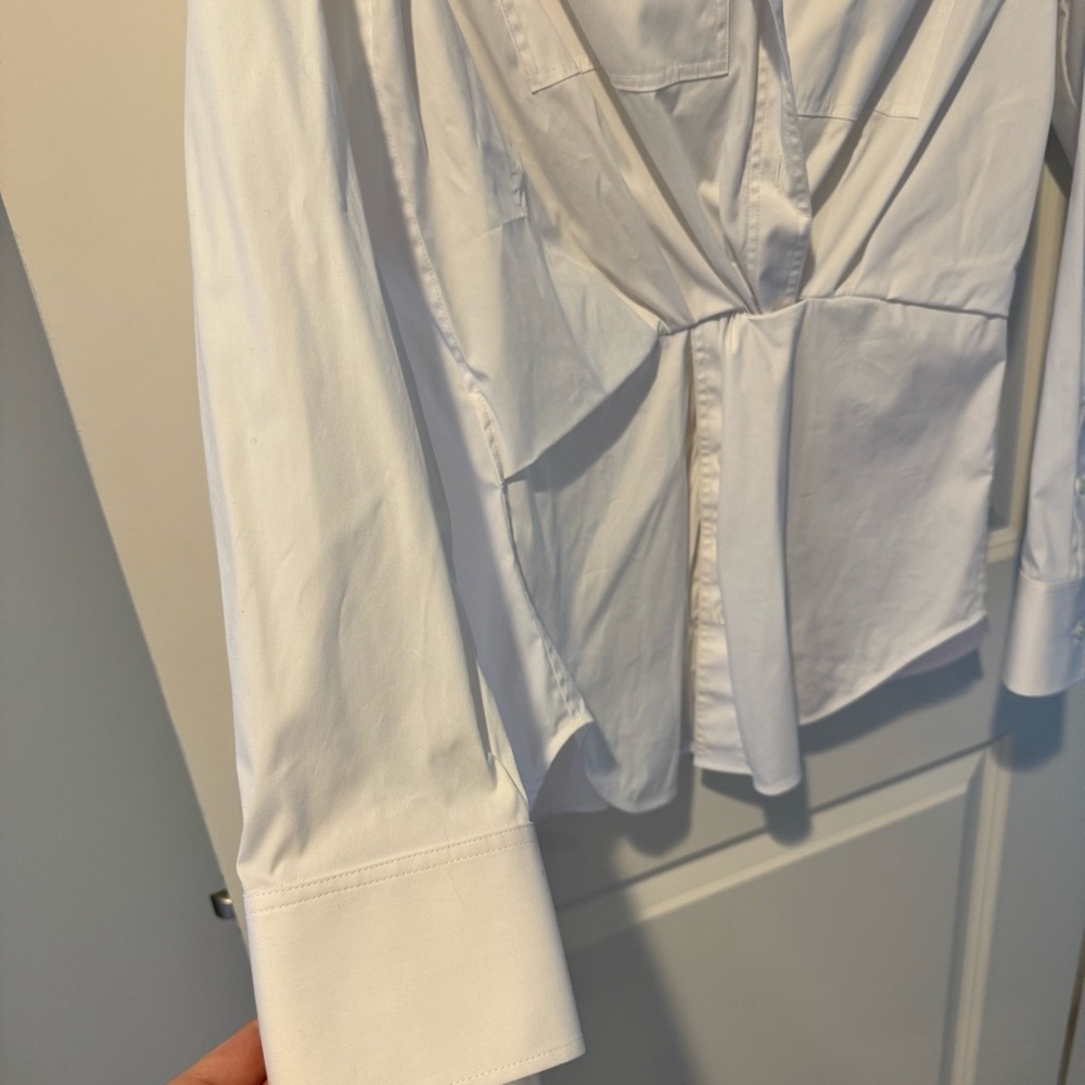 Helmut Lang Gathered Button-Front Long Sleeve Knot White Shirt | S - Picture 5 of 8